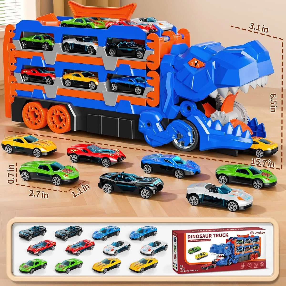 DinoSwallow Transporter Truck: 2-in-1 Race Track & Car-Eating Dinosaur Hauler 3