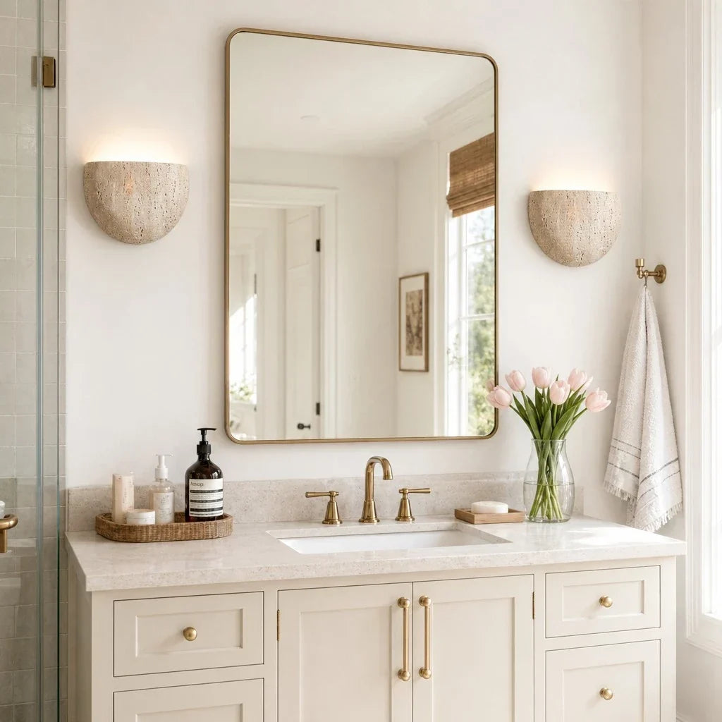 Iselin Wabi-Sabi Travertine Half-Moon Wall Sconce 3