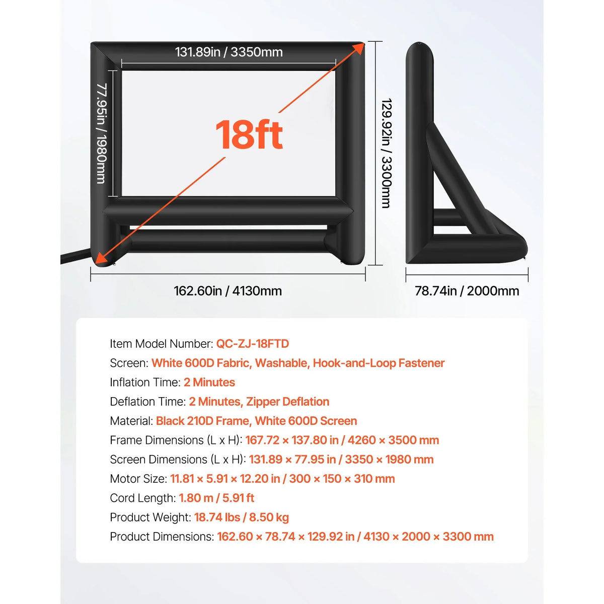SucceBuy 14/15/16/18/20 FT Inflatable Projector Screen with 120W Air Blower Projector Screen for Outdoor Theater Theme Party VestraGear