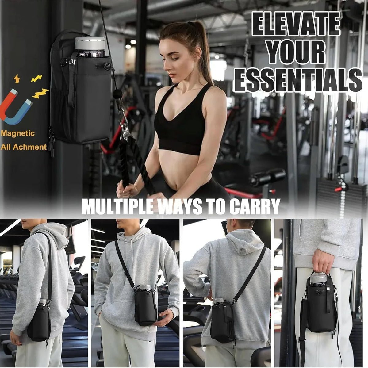 Sporttasche für Damen mit großem Fassungsvermögen, Magnetisch, Wasserdicht, für Wasserflasche und Telefon 5