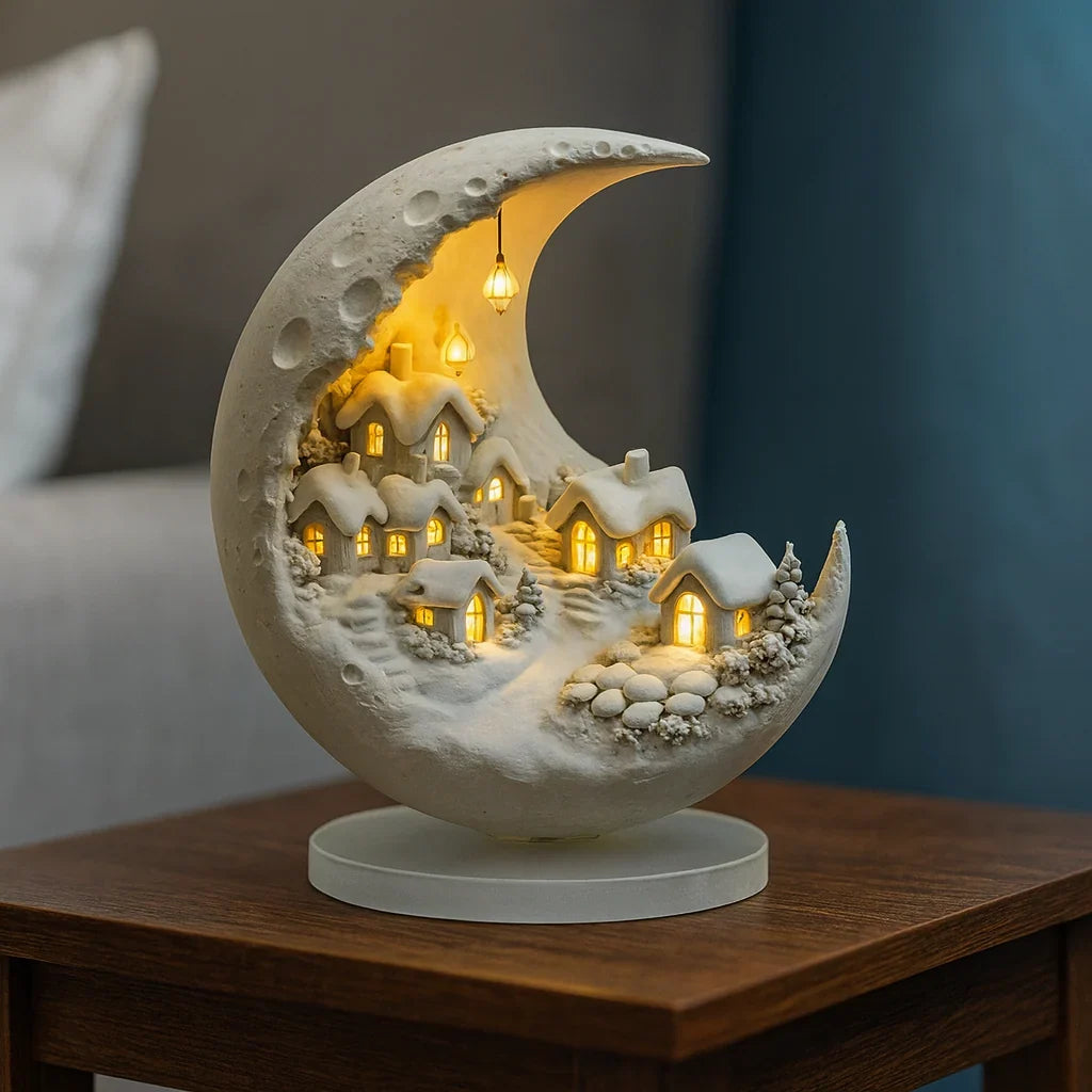 Mondlampe mit Winterdorf